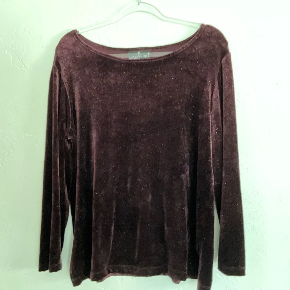 Carole Little Purple Velvet Long Sleeve Top Size 14